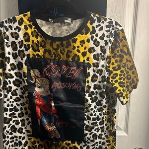 Love Moschino Kids Graphic Leopard Tee - Yellow, Black, White